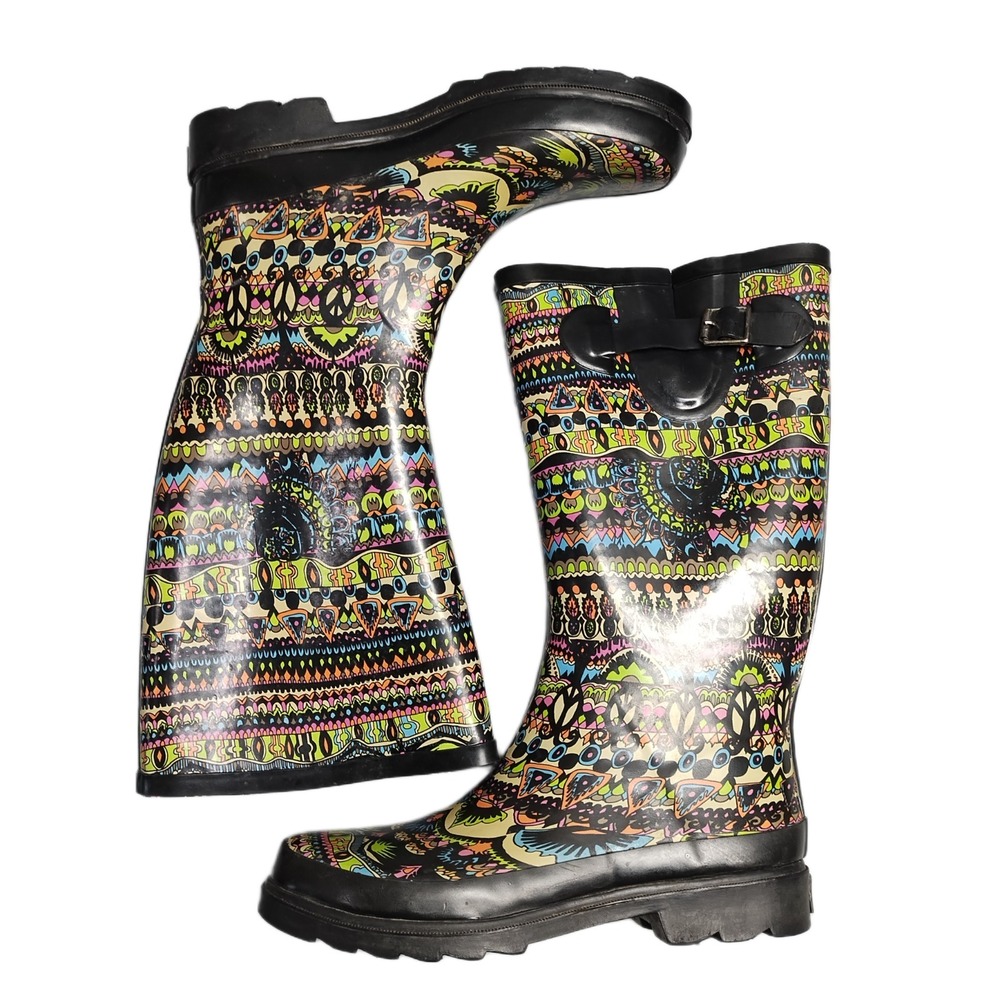 Sakroots Peace Tall Rain Boots Womens Size 7 Multi Printed‎ Waterproof  Pull On